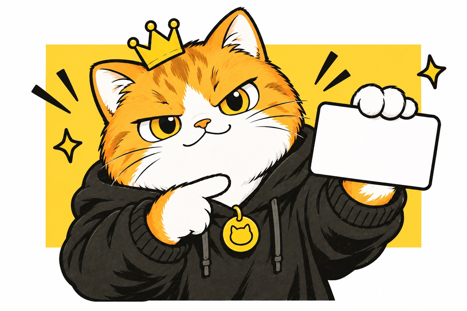 皇冠橘猫认真拍摄身份照，手中拿着空白身份卡